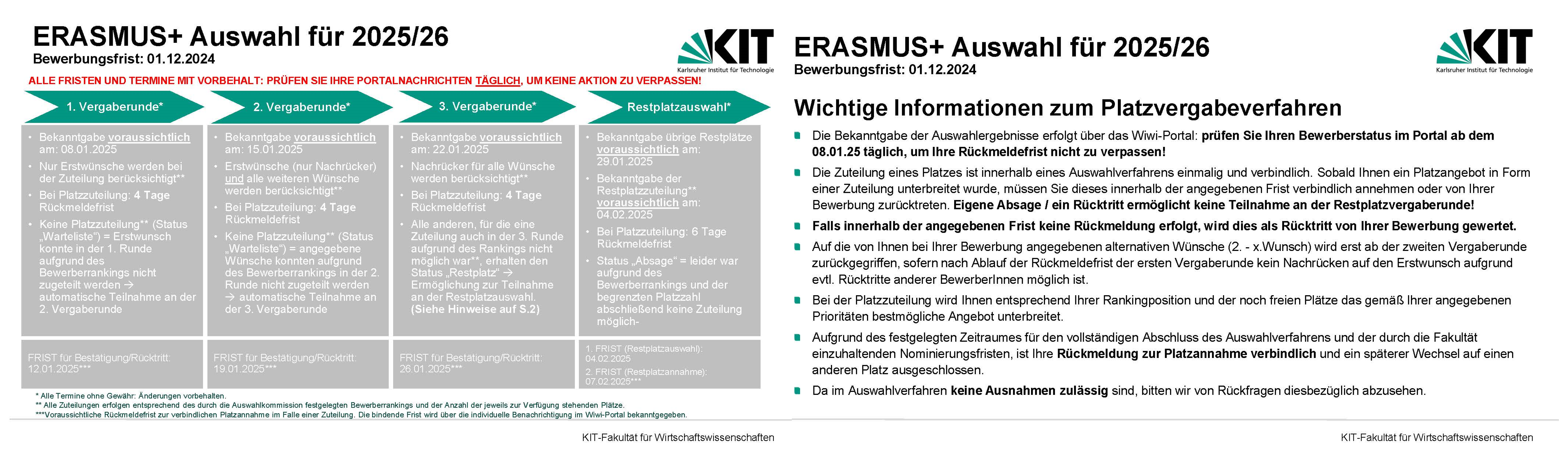 Erasmus auswahl Termine