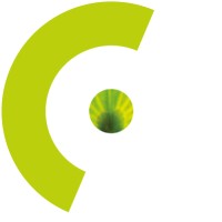Gelbgrünes Logo mit einem kreisförmigen Bogen und einem zentralen Punkt.
